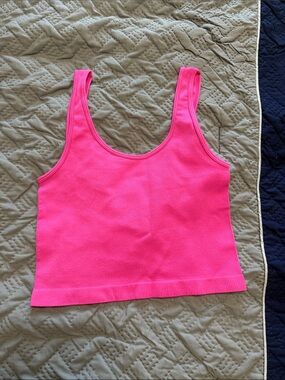 Bright Pink Cropped Ribbed Tank Top